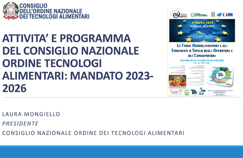 Attività e Programma del Consiglio Nazionale Ordine Tecnologi Alimentari: mandato 2023-2026